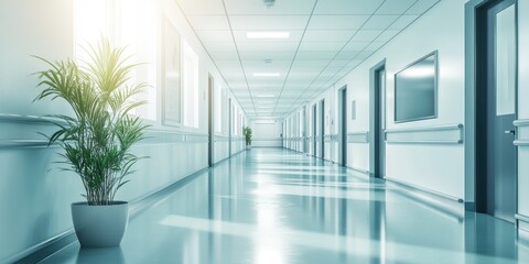 Fototapeta premium Serene Hospital Corridor: A Modern Healthcare Interior