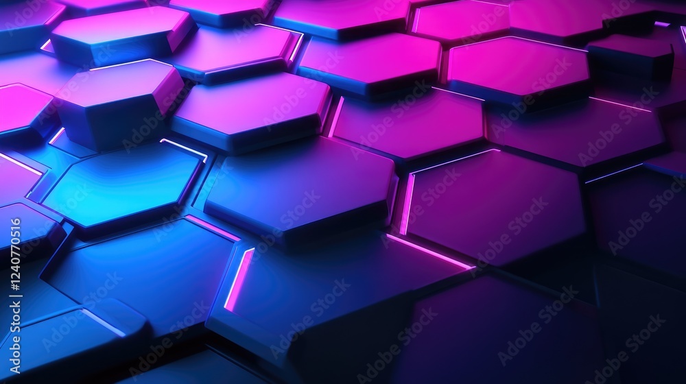 Aufkleber A series of hexagonal shapes in cyan and magenta gradient, creating a sleek, layered futuristic design.