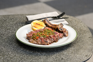 Perfectly grilled ribeye steak
