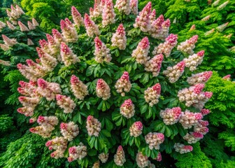 Obraz premium Aerial View of Horse Chestnut Tree in Full Bloom, Spring Blossoms, Lush Green Canopy