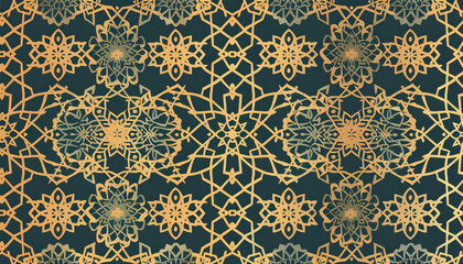 Intricate golden geometric pattern on a dark background, ideal for elegant design projects