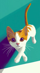 Obraz premium A cat is running on a green background