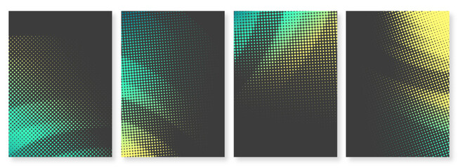 Set of Abstract curved halftone art design  Brochure cover background