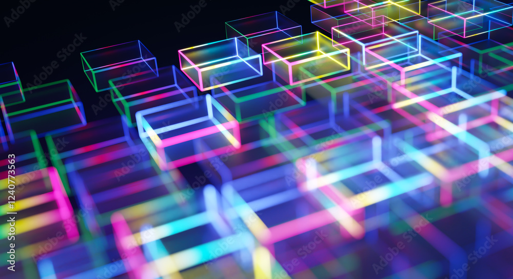 Poster glowing rectangular shapes creating futuristic technological background
