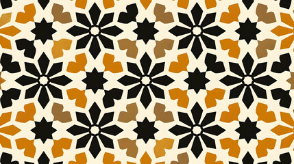 Fototapeta premium Intricate geometric pattern featuring flowers in warm tones on a cream background