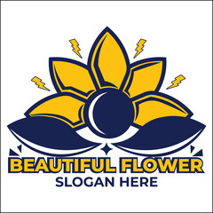 beautiful flower logo illustration vector design with blooming flowers in yellow and blue colors. suitable for logos, icons, posters, advertisements, banners, companies, t-shirt designs, stickers, web