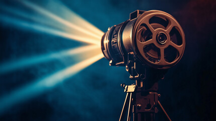 Vintage Film Projector in Beams of Light