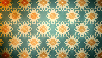 Colorful geometric pattern featuring floral designs on a textured background, ideal for wallpapers