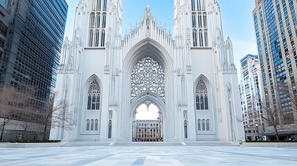 Majestic White Cathedral Facade Modern Cityscape Background Architectural Detail Urban Scene