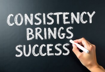 Fototapeta premium Consistency Brings Success: A Handwriting Masterpiece on a Blackboard Motivational quotes best for wall art or print