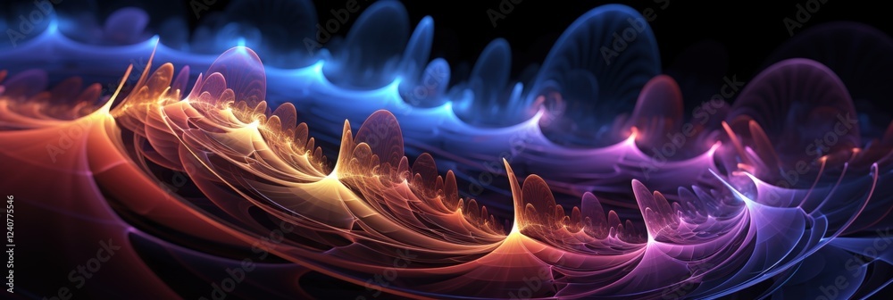 Poster ethereal fractal waves in mystical 3d realm with colorful patterns and intricate details for abstrac