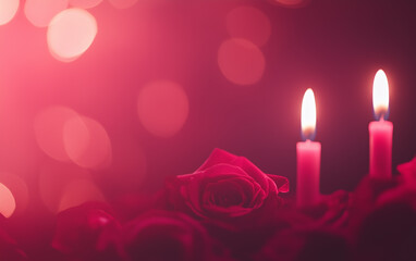 Romantic Red Roses with Candlelight Bokeh