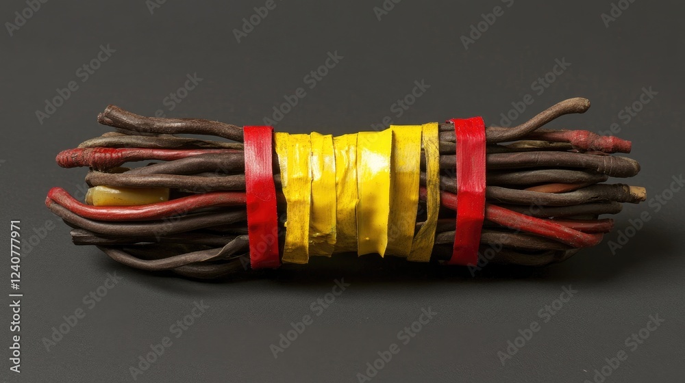 Poster a well-organized bundle of electrical wires, each carefully insulated with red and yellow electrical