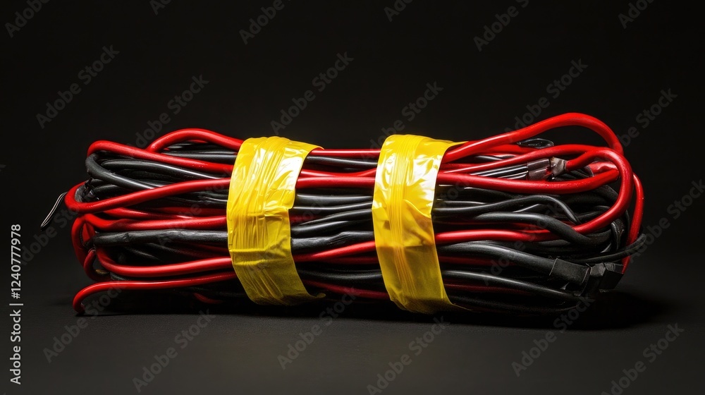 Poster a well-organized bundle of electrical wires, each carefully insulated with red and yellow electrical