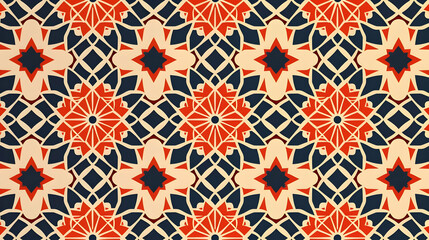 Colorful geometric pattern featuring stars and intricate designs on a dark background