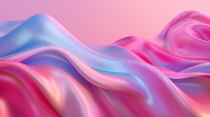 Fototapeta premium A smooth, abstract 3D rendering of flowing, iridescent fabric in shades of pink, blue, and purple, creating a dynamic and visually captivating design.
