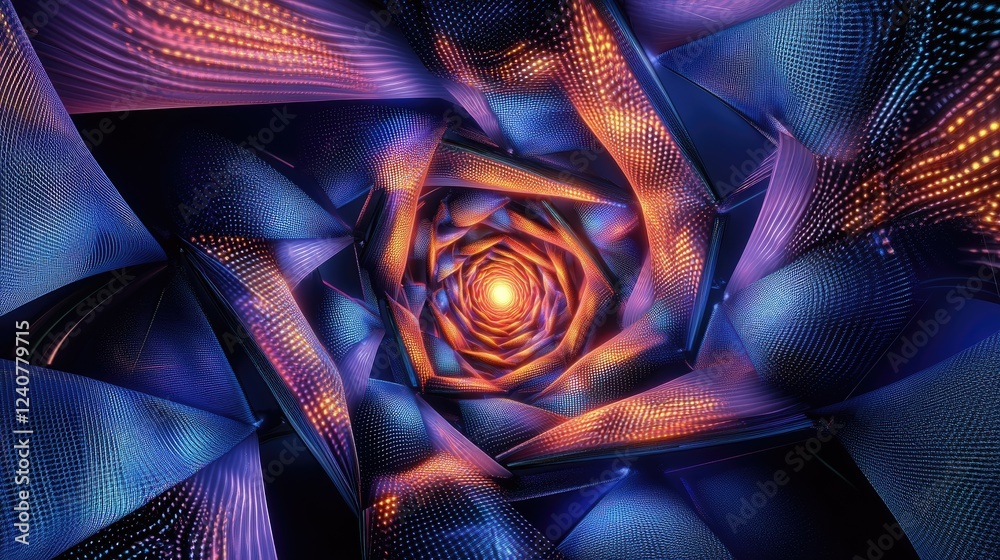Aufkleber An abstract D-shaped hexagonal pattern with glowing edges, creating a digital, modern design with a high-tech aesthetic.