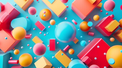 An abstract 3D render of colorful geometric shapes.