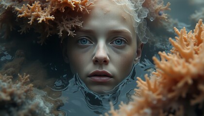 Beautiful Underwater Scene with Vibrant Orange Corals and Scattered Rocks