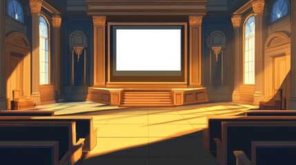 An empty courtroom with ample space for text, providing a clean and professional template for promotional banners and advertisements.