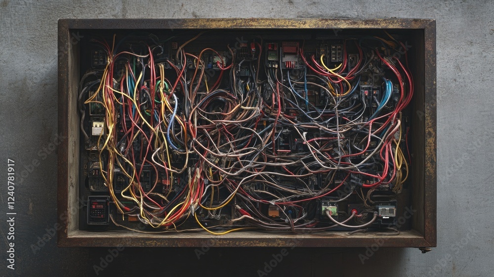Poster An organized junction box with multiple wires, each insulated with electrical tape, demonstrating the neatness and safety of electrical connections.
