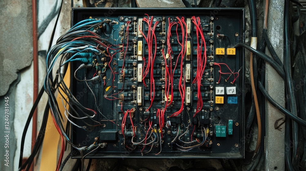 Poster An organized junction box with multiple wires, each insulated with electrical tape, demonstrating the neatness and safety of electrical connections.
