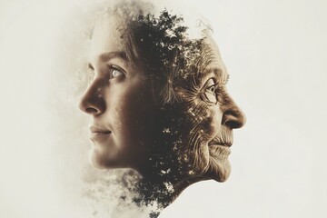 Naklejka premium Double exposure of young and old.
