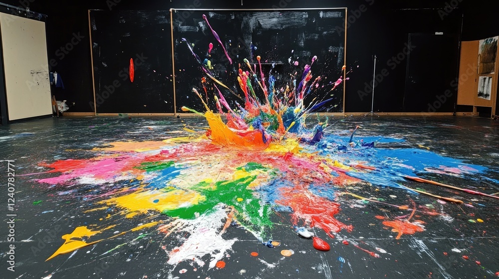 Aufkleber bright, bold paint splashes in multiple colors create an energetic and artistic abstract scene on a 