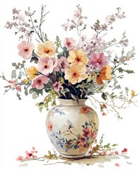 Elegant Floral Arrangement in Decorative Vase with Soft Pastels