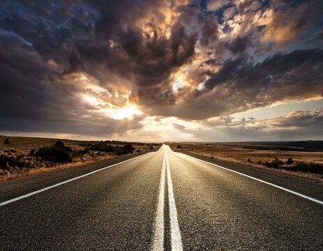 purposeful journey under dramatic skies on an open road