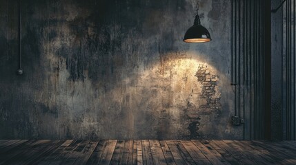 Obraz premium Concrete walls, wooden flooring, and harsh overhead lighting combine to create a moody, industrial setting with a grungy vibe.