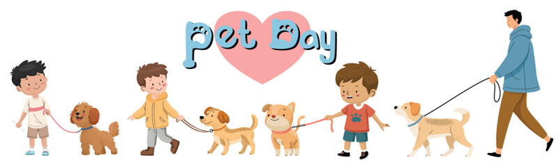 Group of people with pets, vector cartoon illustration