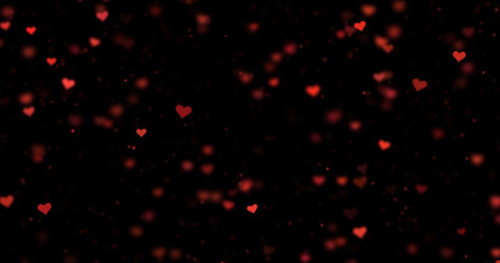 Blurred red hearts on clean black background illustration. Valentines Day.
