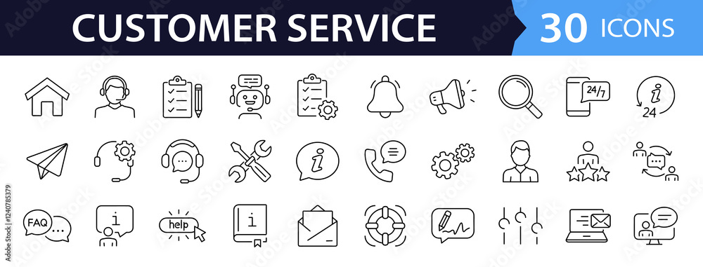 Poster customer service set of web icons in line style. help and support. support and service icons for web