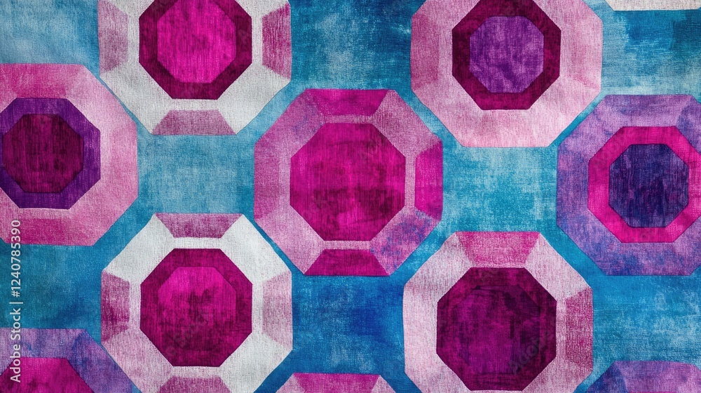 Aufkleber Futuristic hexagonal shapes in shades of cyan and magenta arranged in a layered pattern, creating a striking, modern visual effect.