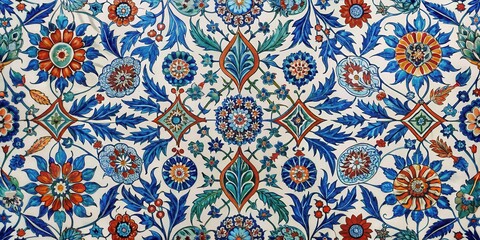 Intricate Ottoman-inspired floral patterns on a traditional Turkish ceramic tile background , Turkey