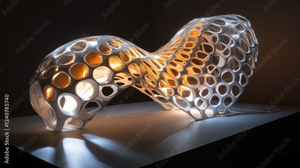 Aufkleber Interlocking hexagonal shapes illuminated by soft light, creating a complex and futuristic design with a digital edge.