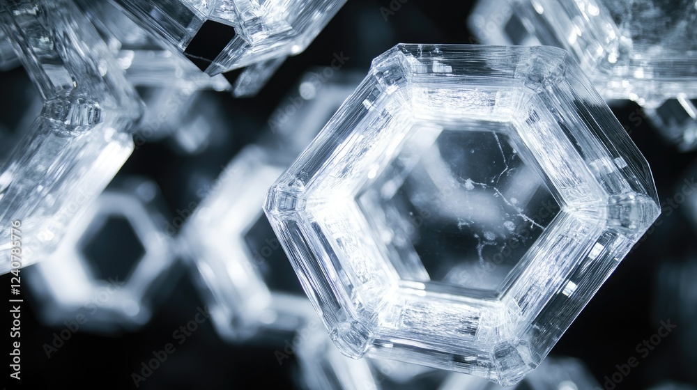 Aufkleber Interlocking hexagonal shapes illuminated by soft light, creating a complex and futuristic design with a digital edge.