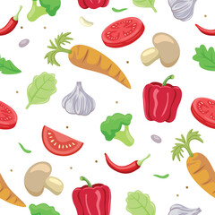 Seamless pattern vector illustration of herbs and spices with vegetables