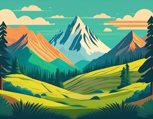 Obraz premium cartoon mountain landscape flat style design vertical nature background