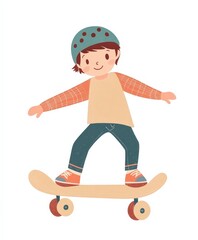Obraz premium Cheerful Boy Skateboarding with Colorful Helmet and Smiling Face