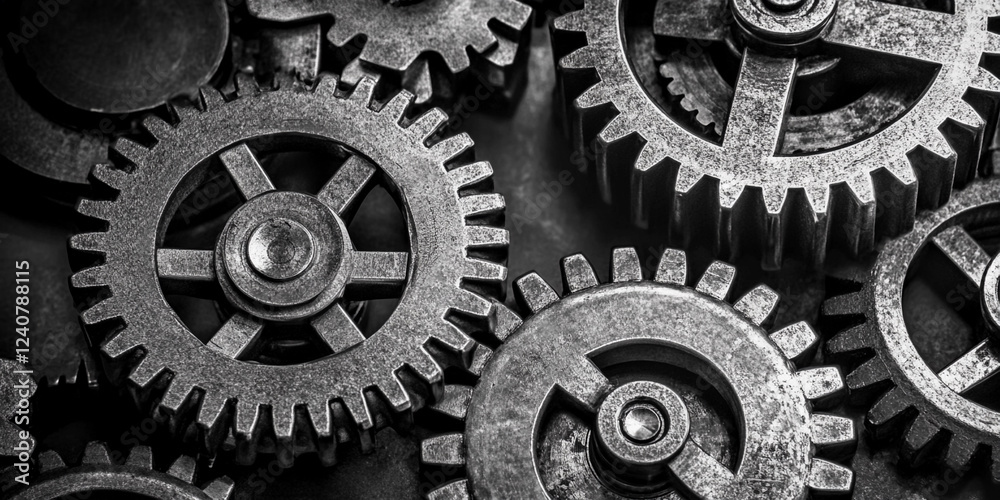 Aufkleber intricate arrangement of metallic gears in close-up view