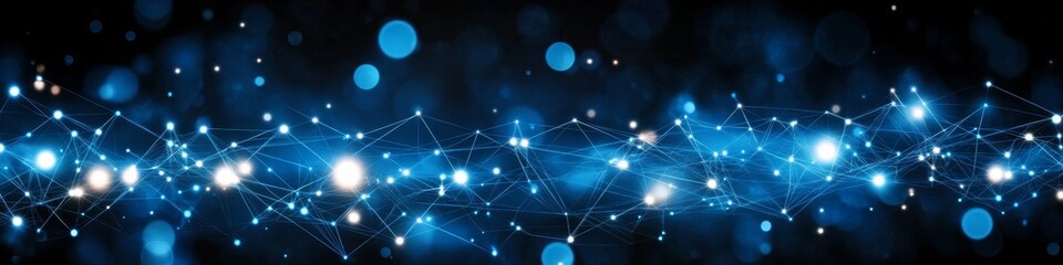 Fototapeta premium Abstract Technology Background With Glowing Blue Lines, Points, and Blurred Lights, Banner