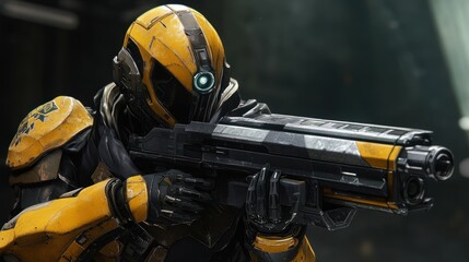 Cyberpunk Soldier:  Futuristic Warfare in Yellow and Black Armor