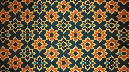 Vibrant floral pattern featuring intricate designs in warm colors on a dark background