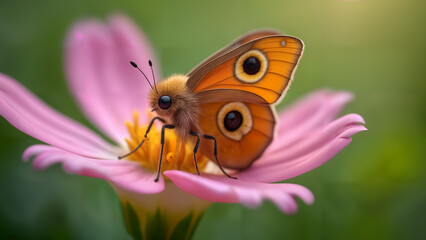 Obraz premium A Stunning Close-Up of a Polyphemus Moth on a Delicate Pink Flower Capturing NatureÆs Colors