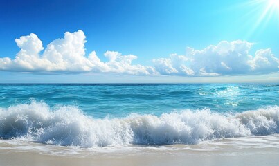 Fototapeta premium Ocean Waves Crashing on a Sunny Beach