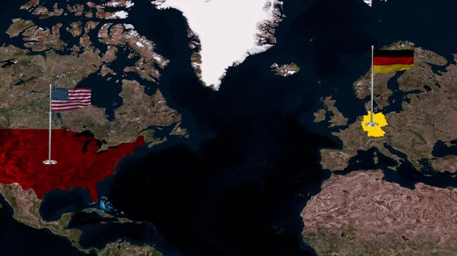 United States and Germany map animation showcasing geographical features and borders for global comparison and analysis.