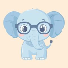 cute baby elephant in big glasses vector illustration 