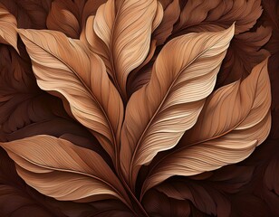 mocha mousse brown abstract leaves design top view soft color palette botanical composition